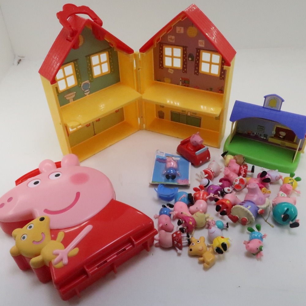 Peppa Pig Toy Playset Lot Yellow House School Case Mall elevator Figures